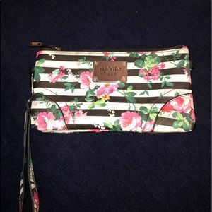 Nicole Miller floral striped wristlet